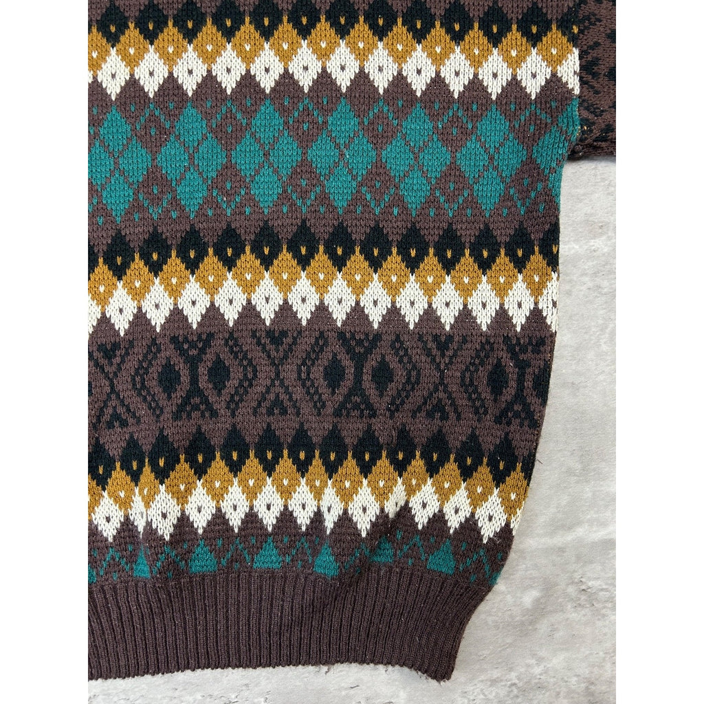 Vintage 90s Jonathan Bryan Diamond Stripe Print Pullover Knit Sweater Sz Medium
