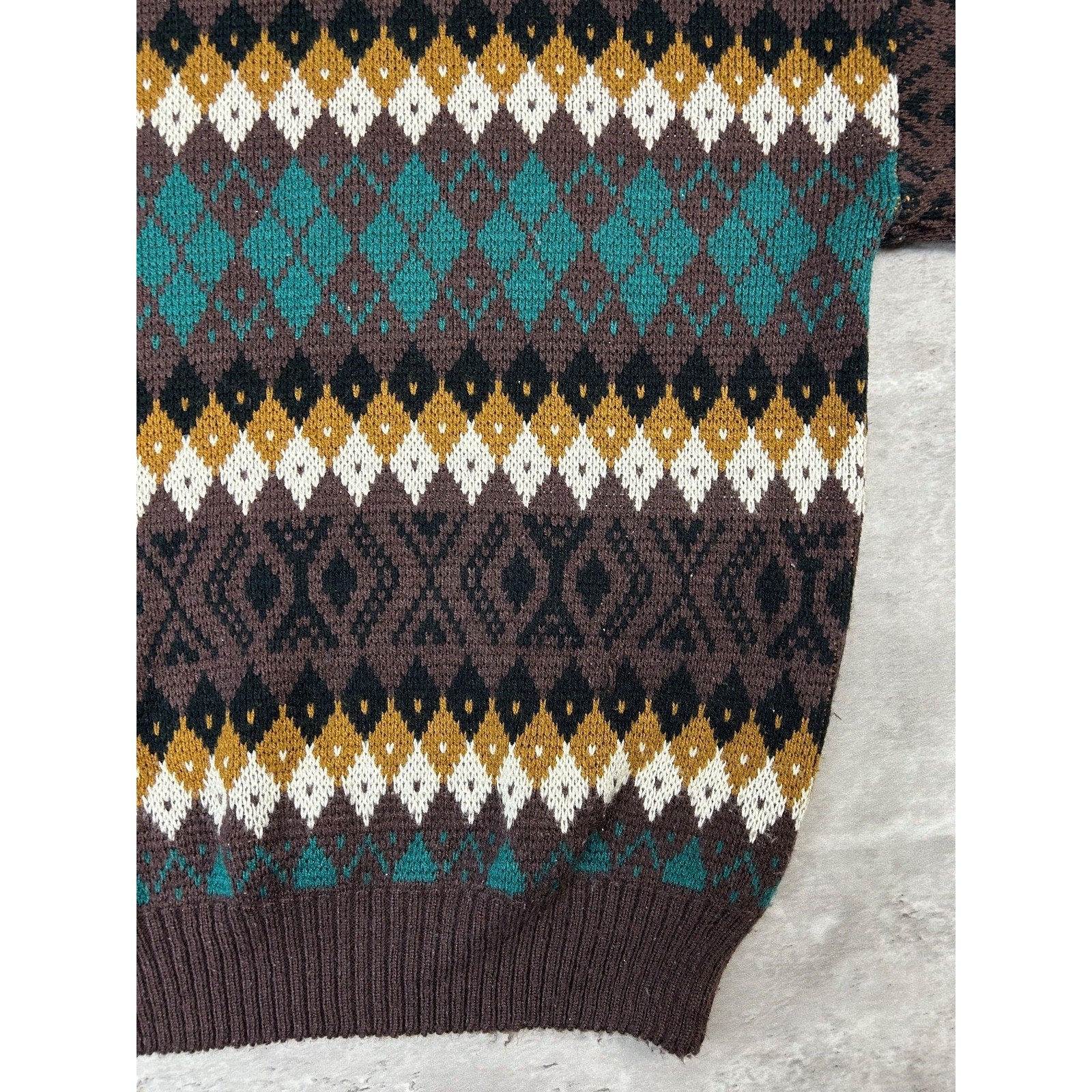 Vintage 90s Jonathan Bryan Diamond Stripe Print Pullover Knit Sweater Sz Medium