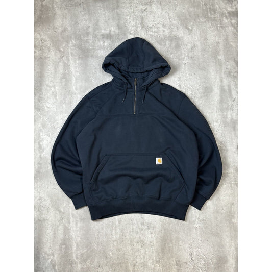 Vintage Carhartt 3/4 Zip Rain Defender Hooded Workwear Sweatshirt Size Large