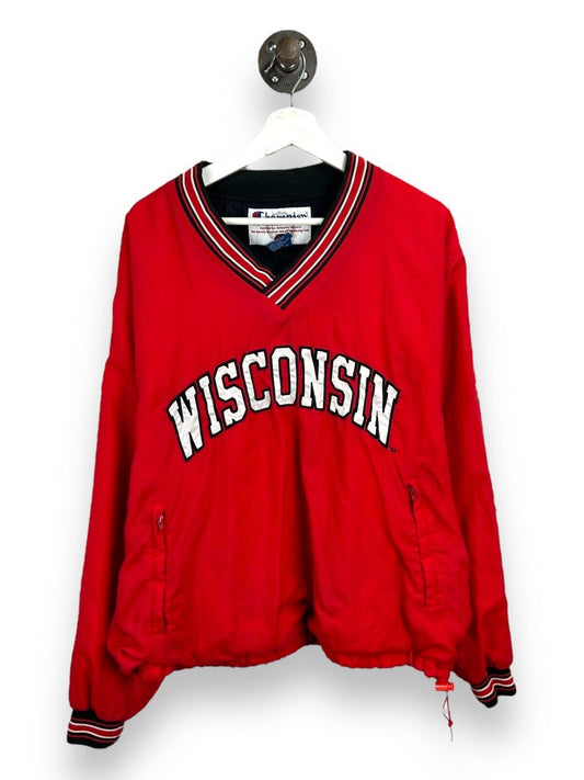 Vtg 90s Wisconsin Badgers NCAA Embroidered Spellout Pullover Jacket Size Medium