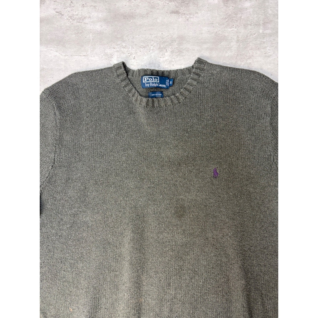 Vintage Polo Ralph Lauren Embroidered Pony Gray Knit Sweater Size XL