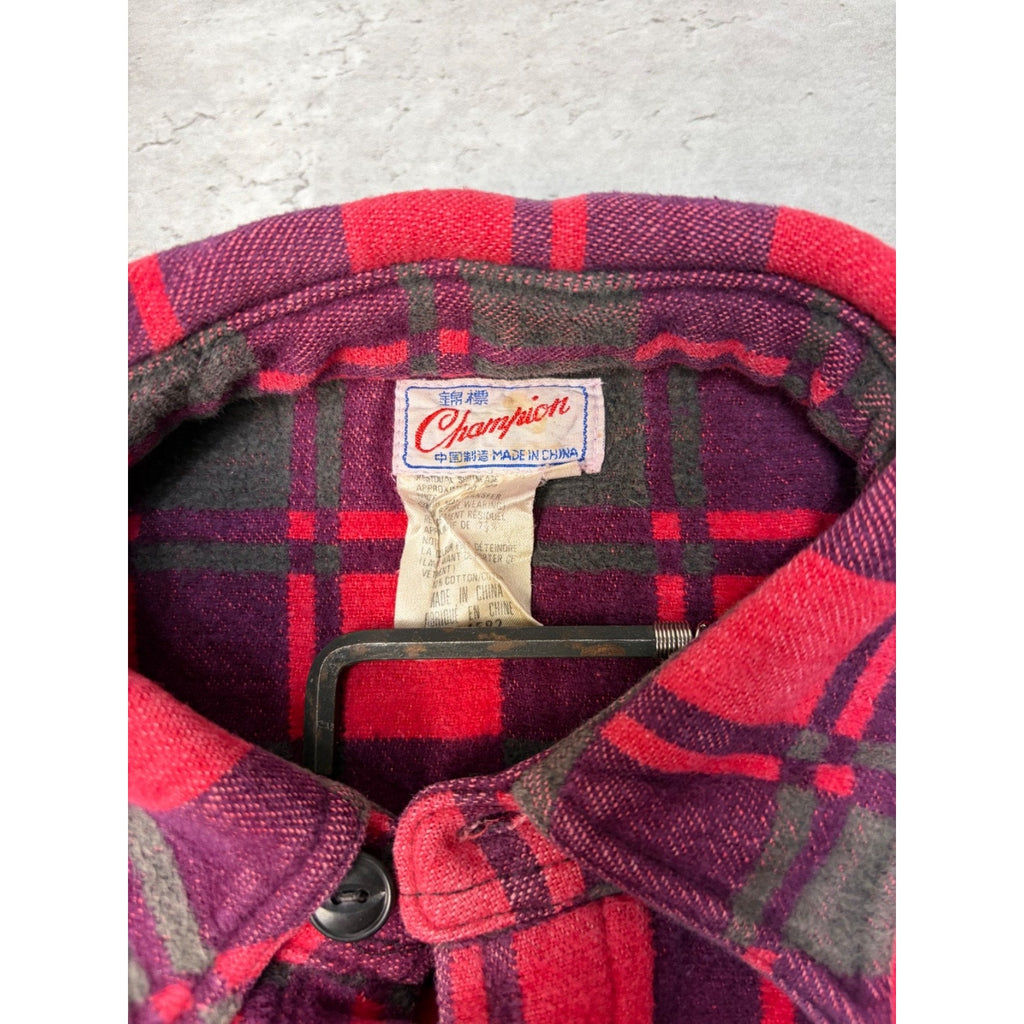 Vintage 1970s Champion Plaid Print Long Sleeve Button Up Shirt Size Large