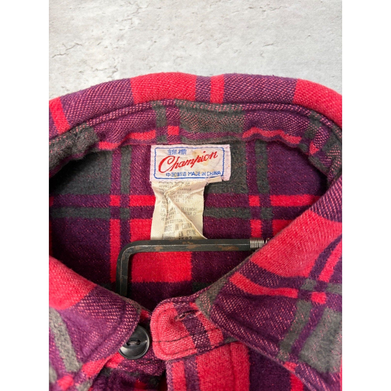Vintage 1970s Champion Plaid Print Long Sleeve Button Up Shirt Size Large