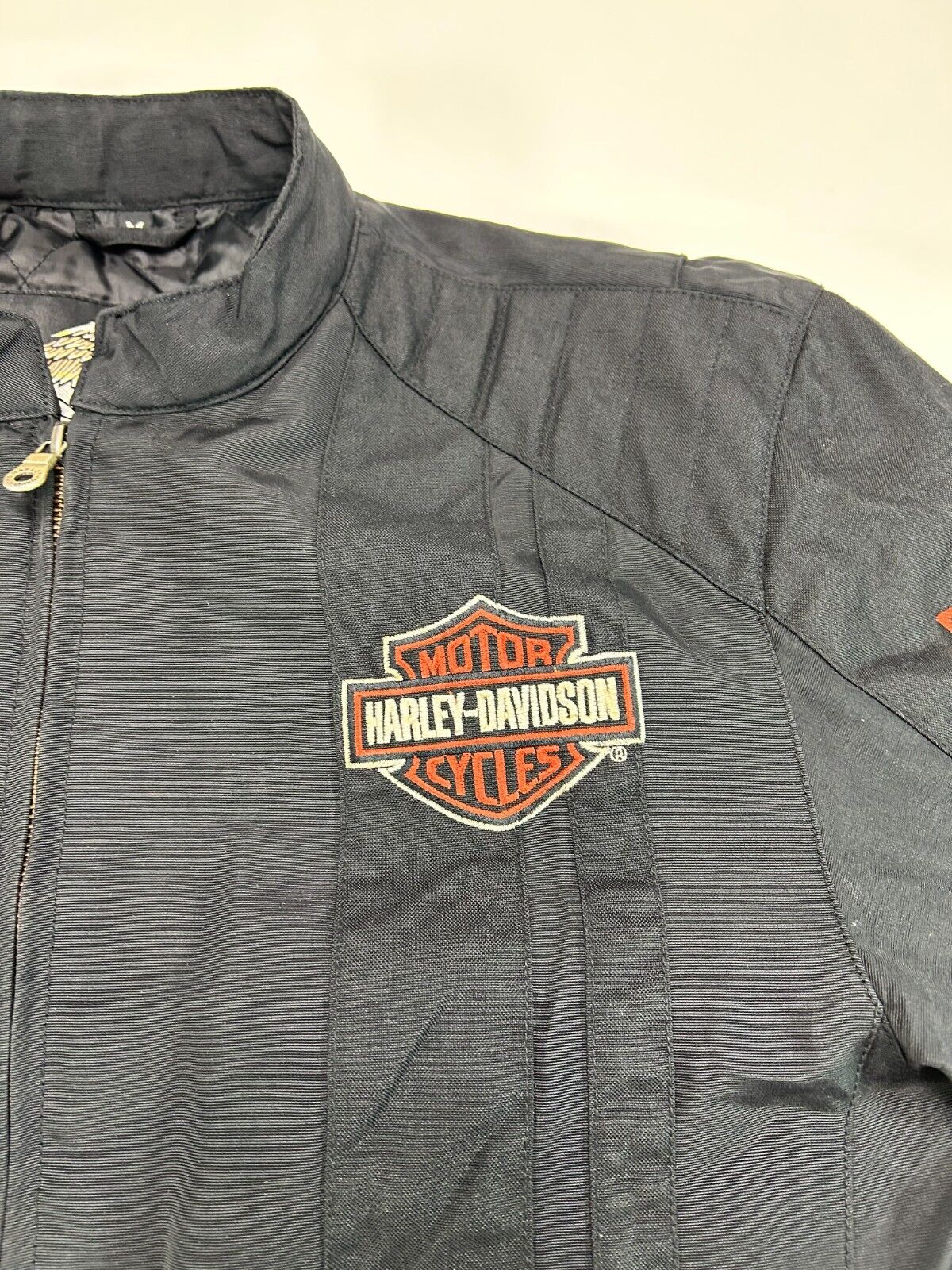 Harley Davidson Motorcycles Nylon Full Zip Cafe Racer Jacket Size Large Black