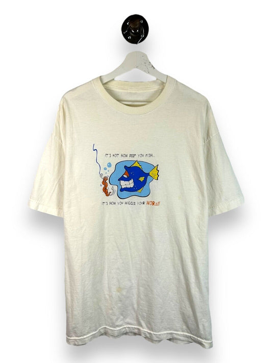 Vintage It's Not How Deep You Fish Comedy Fishing T-Shirt Size XL White