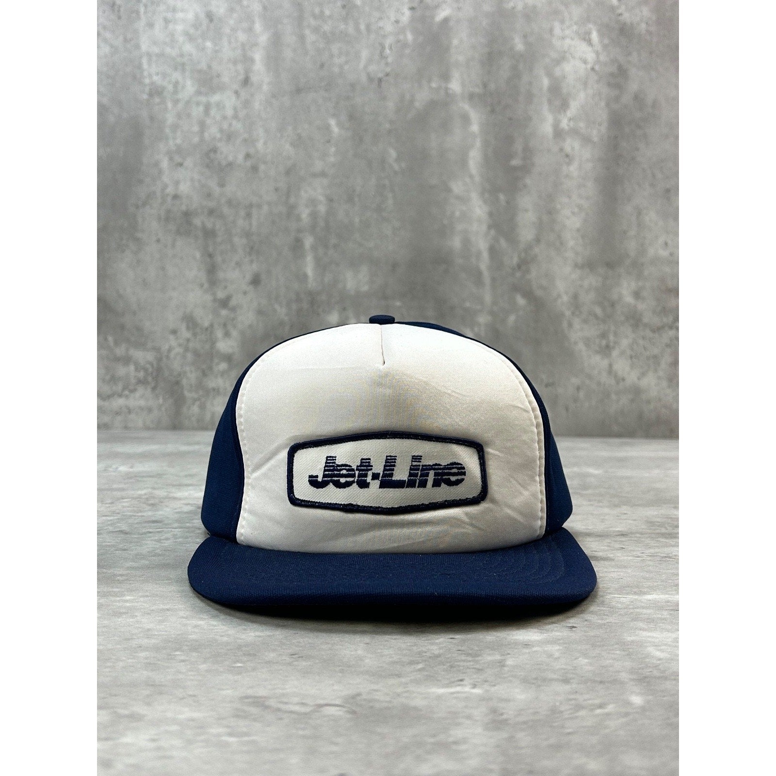 Vintage 80s/90s Jetline Embroidered Spellout Patch Trucker Snapback Hat OSFA