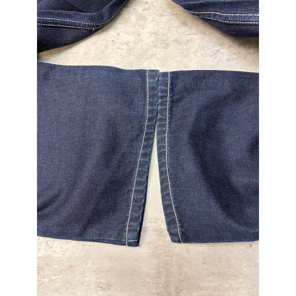 Y2K Womens Johnny Blaze Embroidered Spellout Dark Wash Denim Pants 28x29