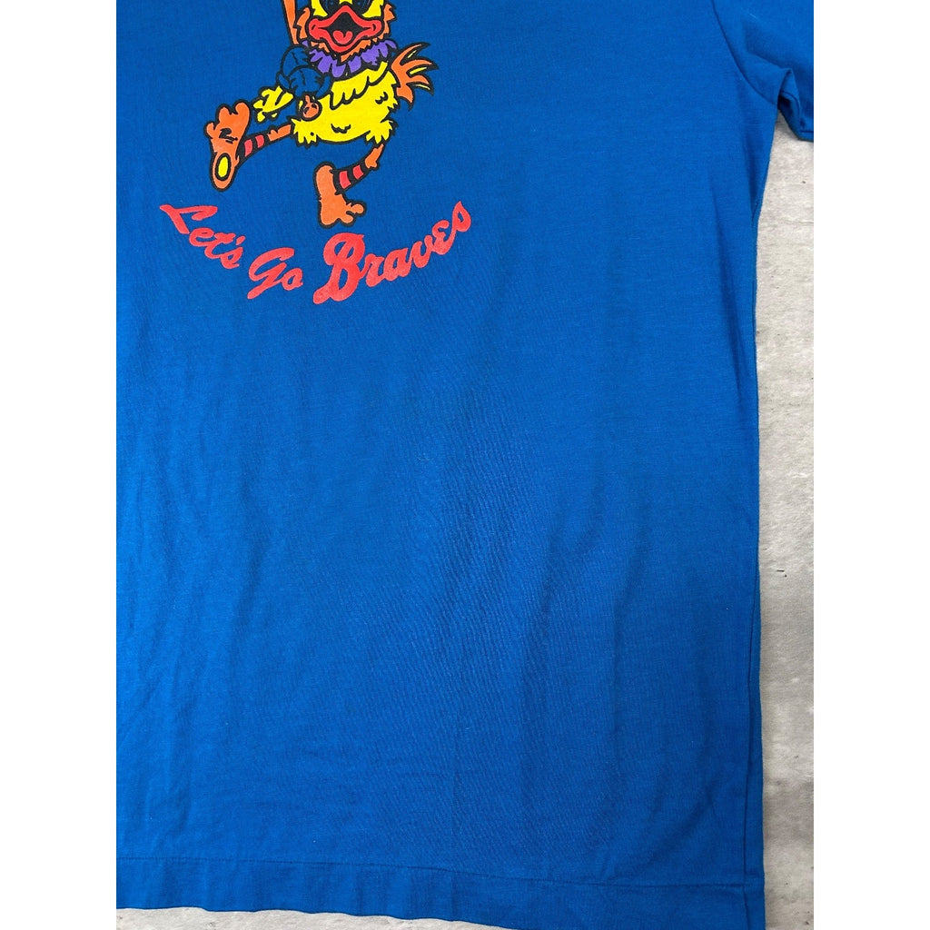 Vintage 80s Lets Go Braves Chicken Mascot Graphic Mizuno T-Shirt Size Medium