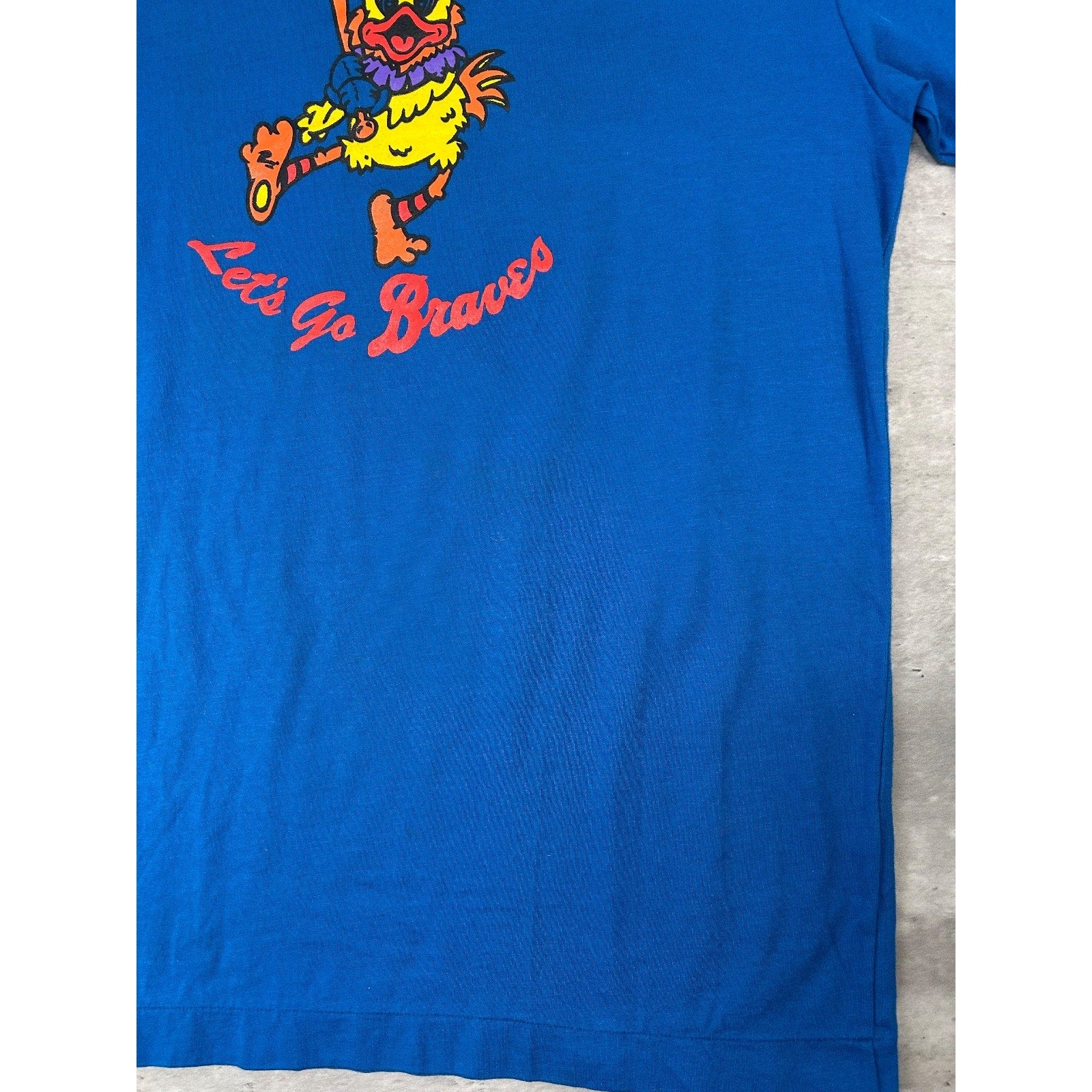 Vintage 80s Lets Go Braves Chicken Mascot Graphic Mizuno T-Shirt Size Medium