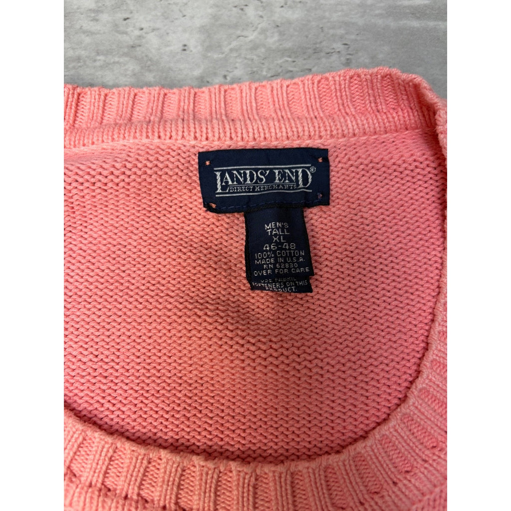 Vintage 90s Lands End Blank Pullover Pink Knit Sweater Size XLT