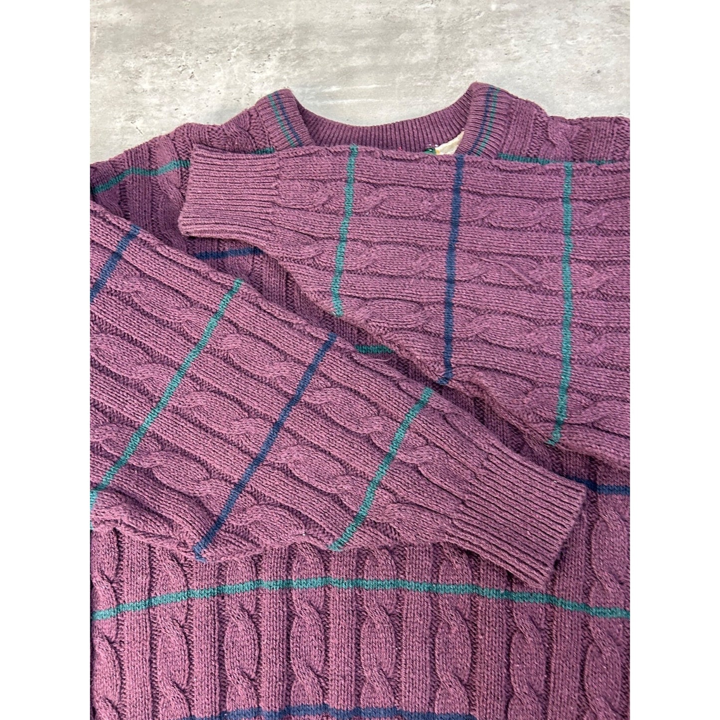 Vintage 90s Striped Cable Knit Pull Over Ribbed Sweater Size Medium