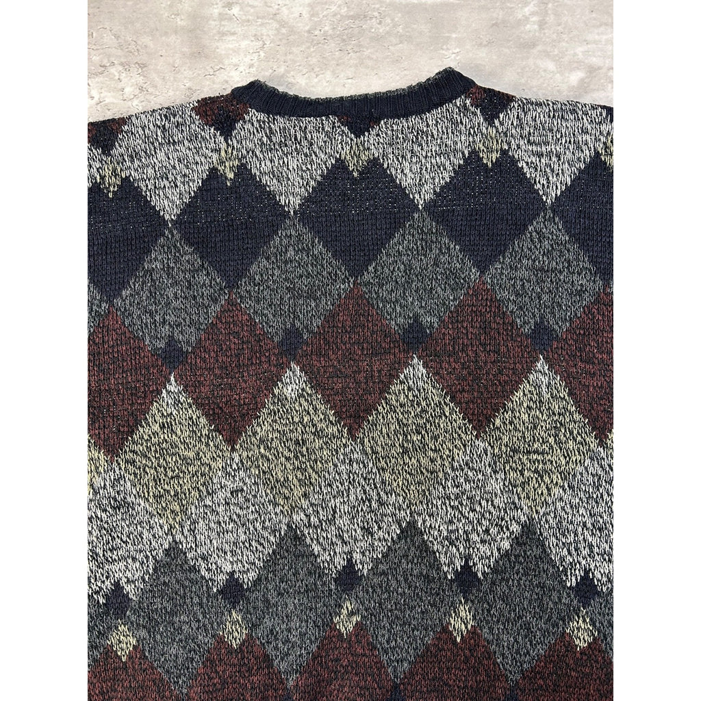 Vintage Puritan Diamond Stripe Print Pullover Knit Sweater Size Medium