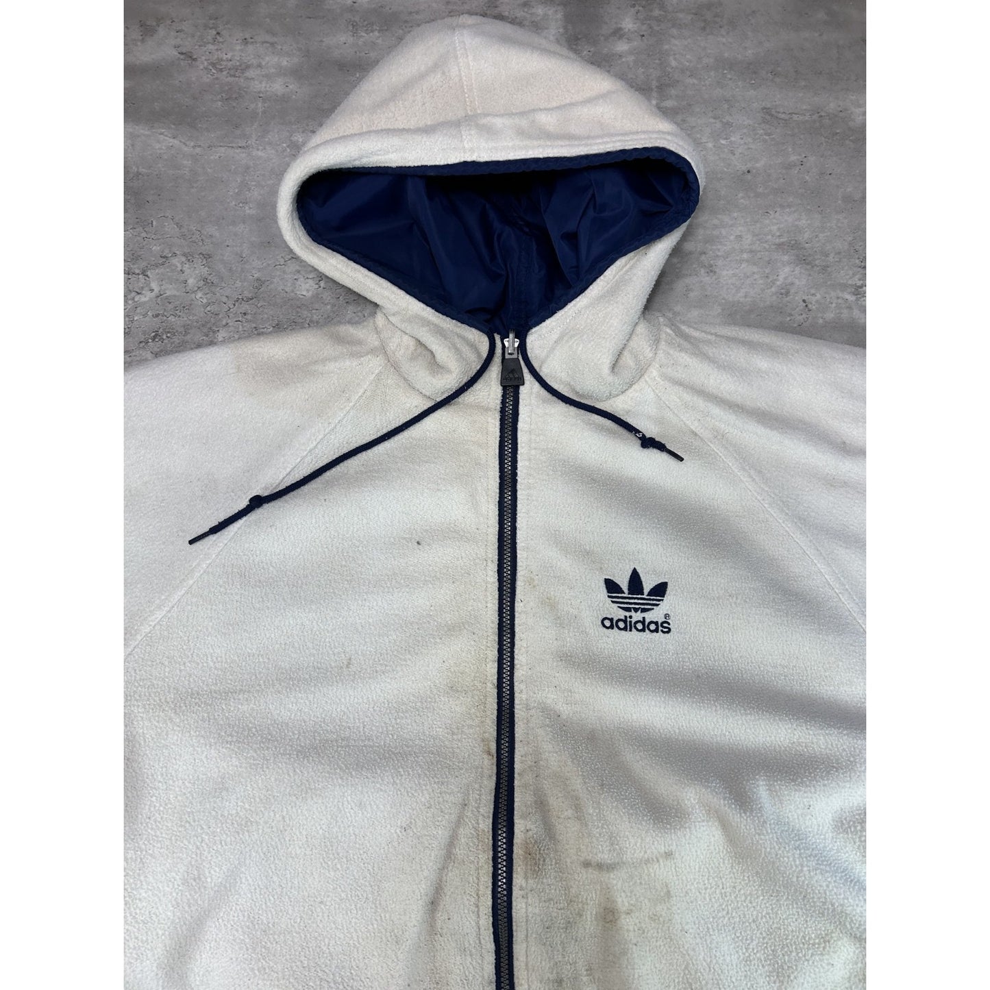 Vintage 90s Adidas Embroidered Trefoil Reversible Full Zip Hooded Jacket Size L