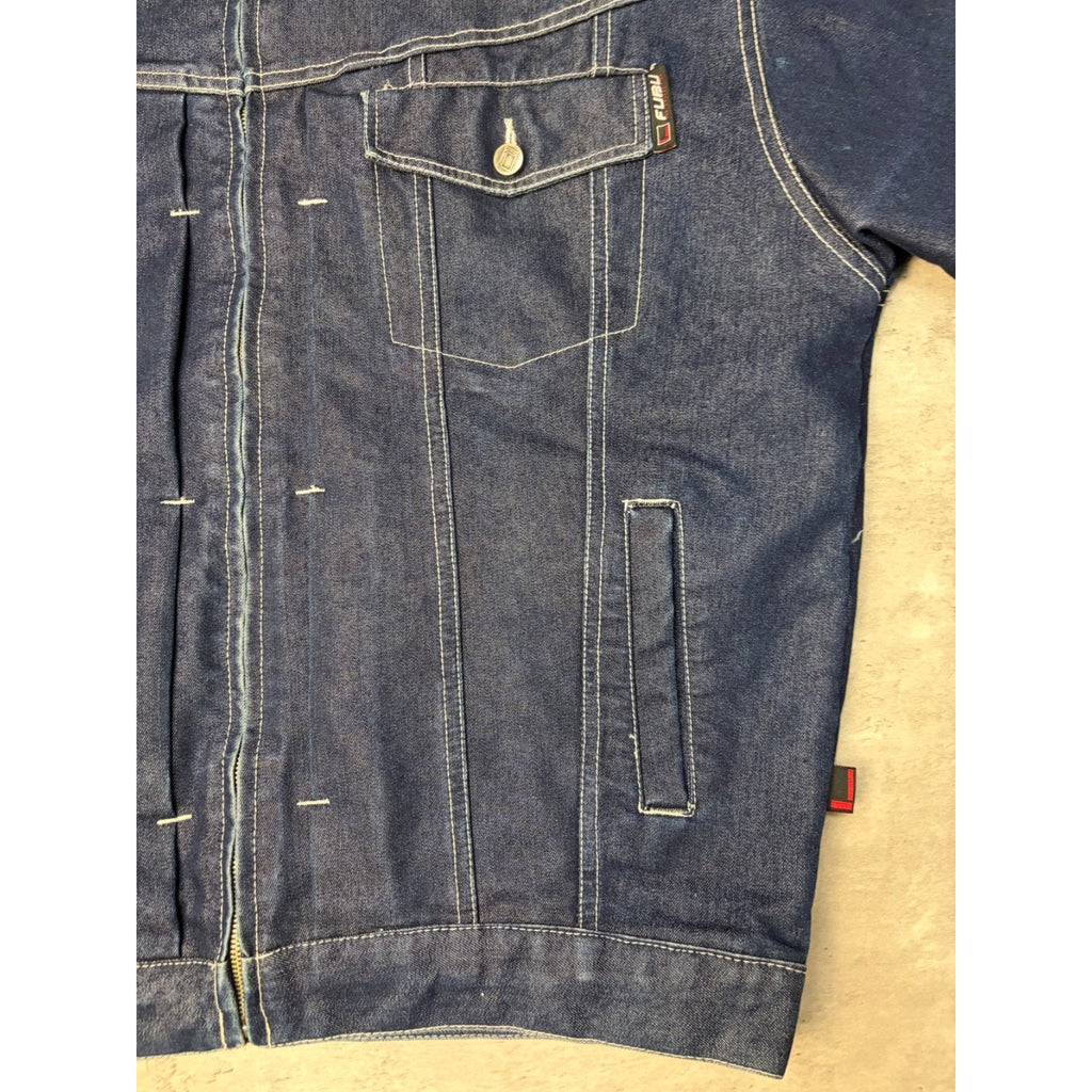 Vintage Y2K Fubu Dark Wash Denim Contrast Stitch Trucker Jacket Size Large