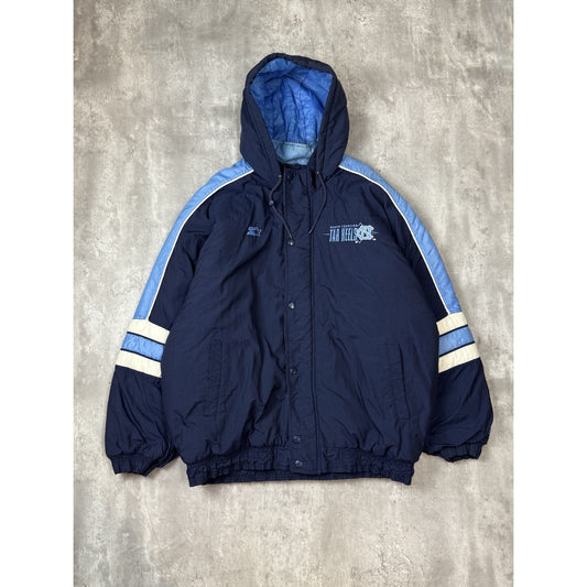 Vintage 90s UNC Tarheels NCAA Insulated Full Zip Hooded Starter Jacket Size 2XL