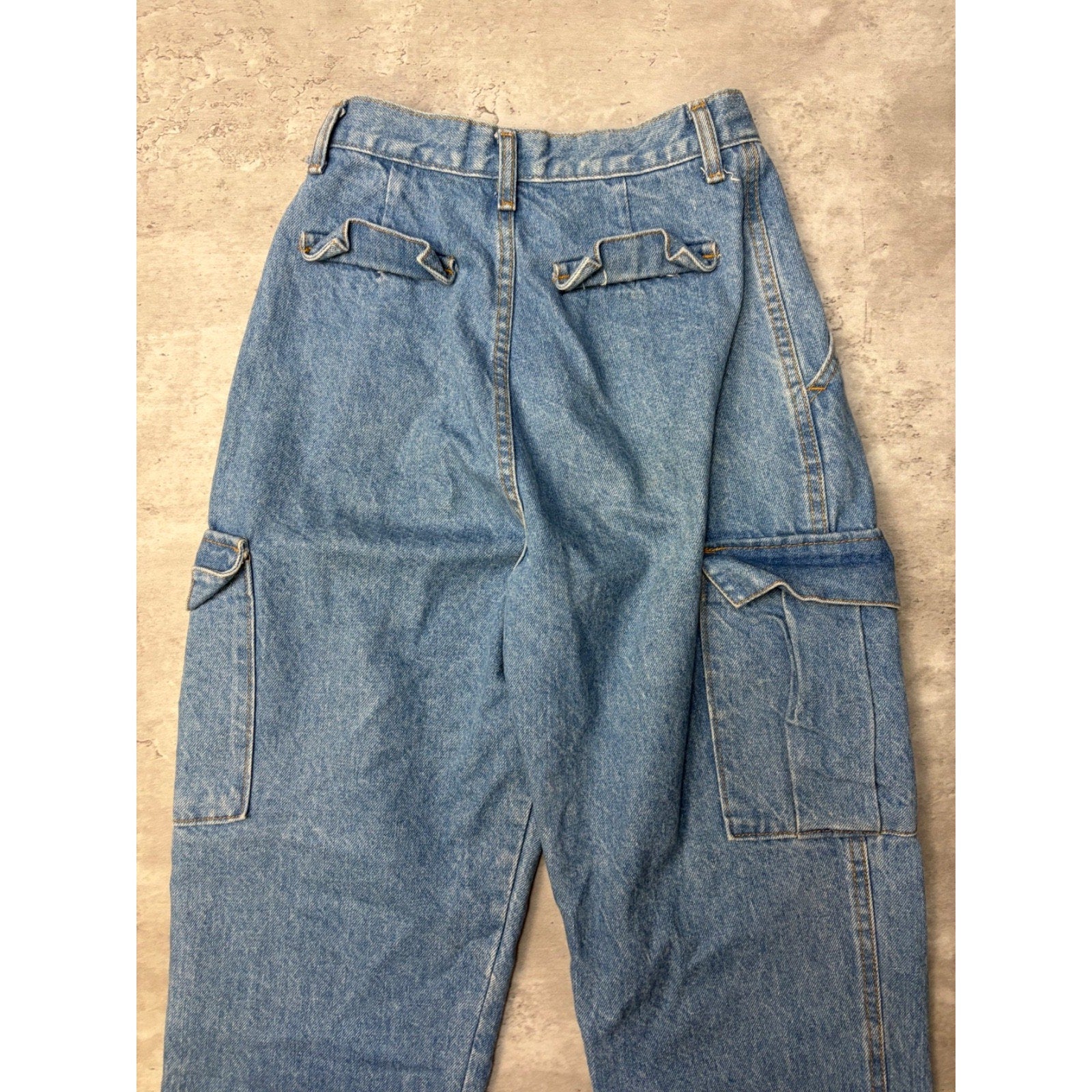 Vintage 90s Womens Palmettos Medium Wash Denim Cargo Pants Size 25