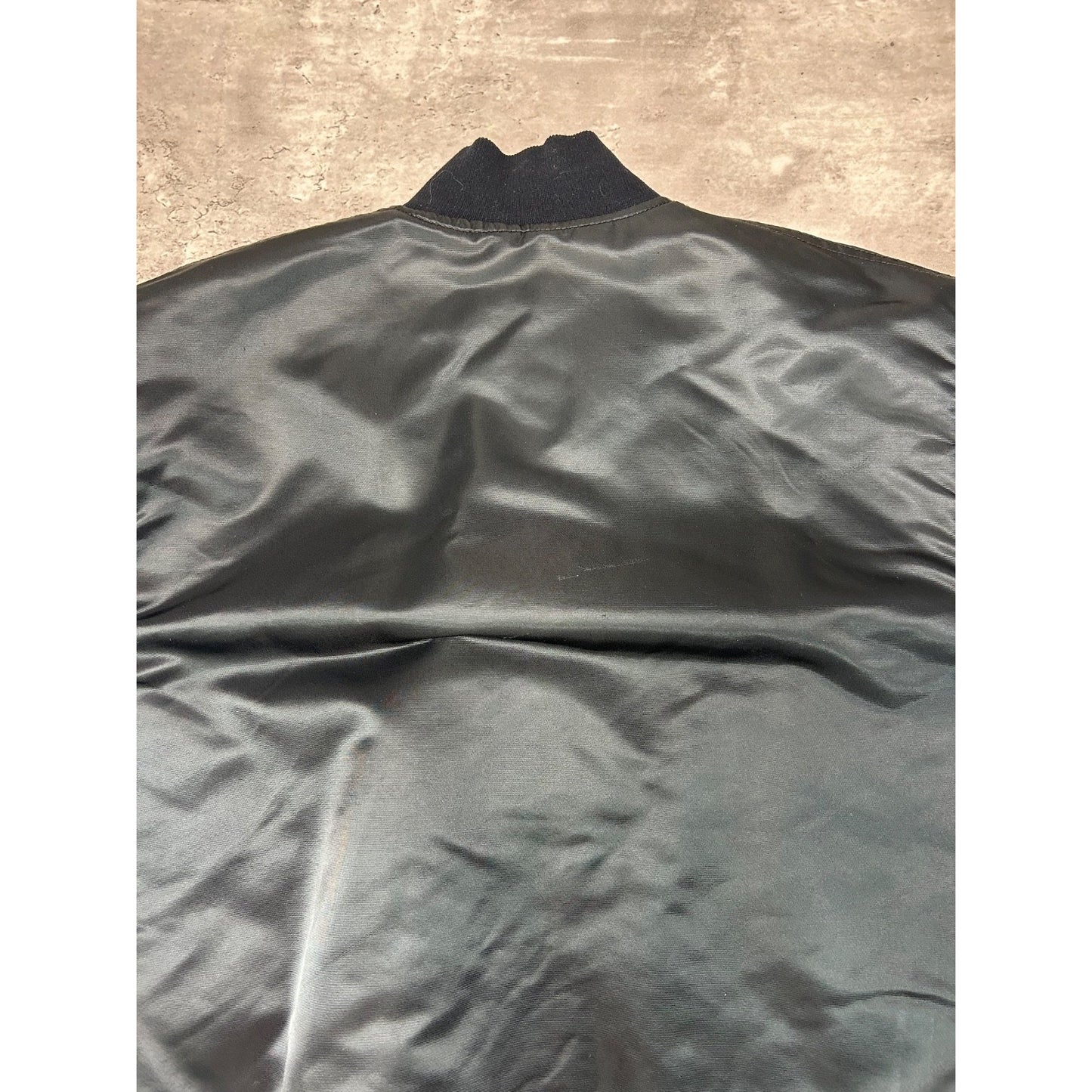 Vintage 90s Oakland Raiders NFL Starter Satin Bomber Jacket Size Large Black