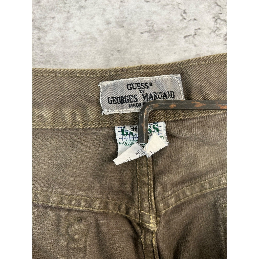 Vintage 90s Guess Jeans Baggy Fit Green Denim Pants Size 34