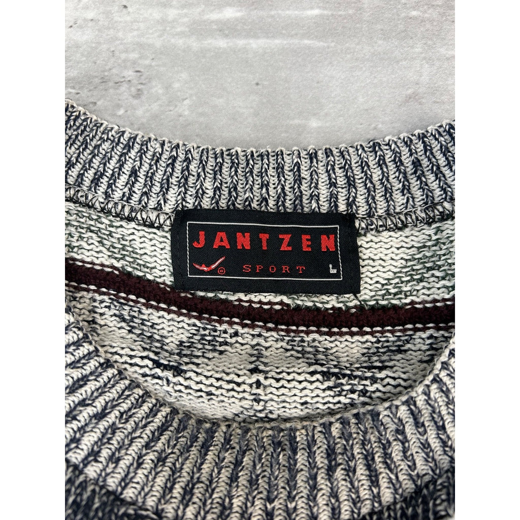Vintage 90s Jantzen Zig Zag Striped Print Pullover Knit Sweater Size Large