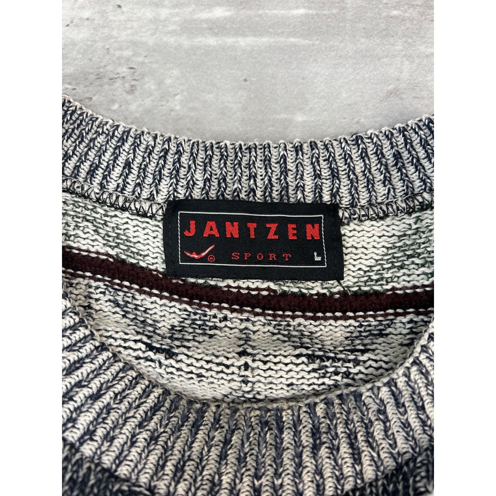 Vintage 90s Jantzen Zig Zag Striped Print Pullover Knit Sweater Size Large