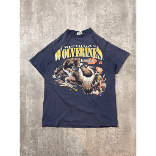 Vintage 90s Michigan Wolverines NCAA Cartoon Graphic Collegiate T-Shirt Sz Large