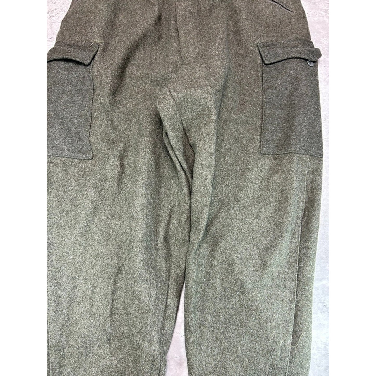 Vintage 1970s Wool Military Buckled Multi Pocket Cargo Pants Size 38 Green