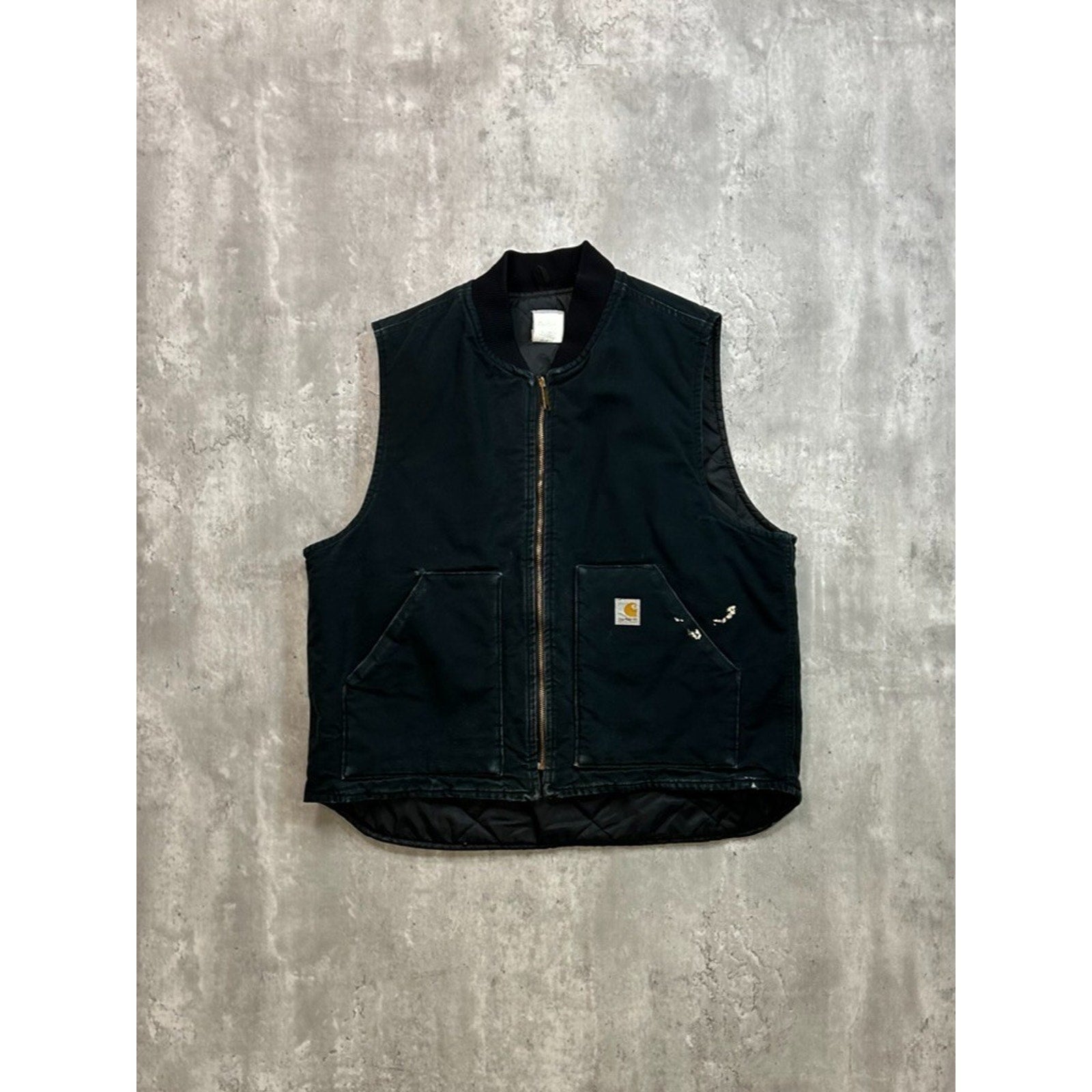 Vintage Carhartt Quilted Lined Canvas Black Workwear Vest Size XL