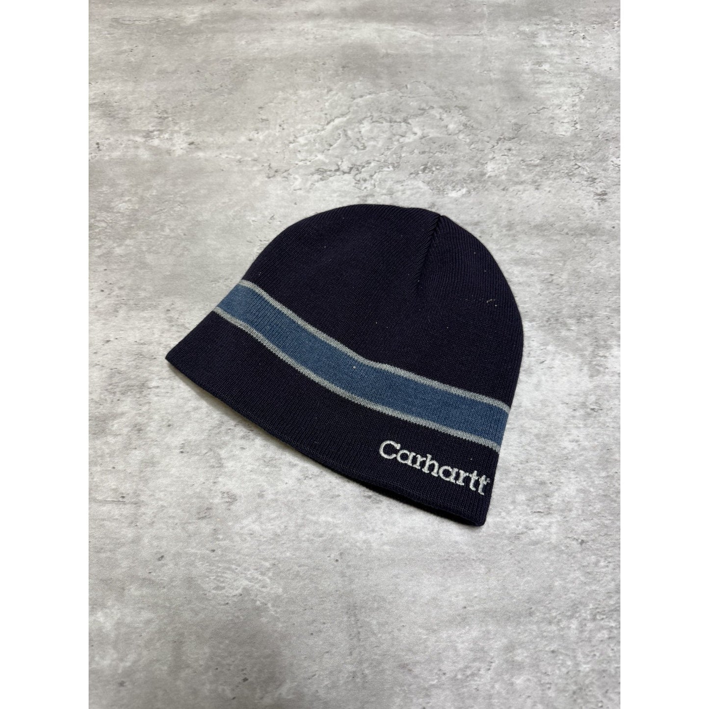 Vintage Carhartt Striped Embroidered Spellout Workwear Beanie Hat OSFA