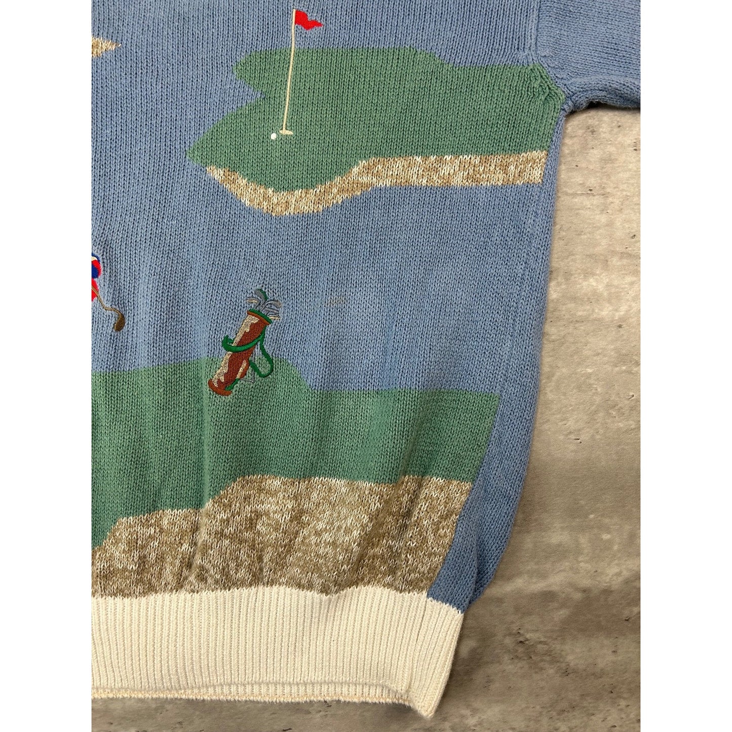 Vintage 90s Par Far Golf Landscape Print Pullover Knit Sweater Size Large
