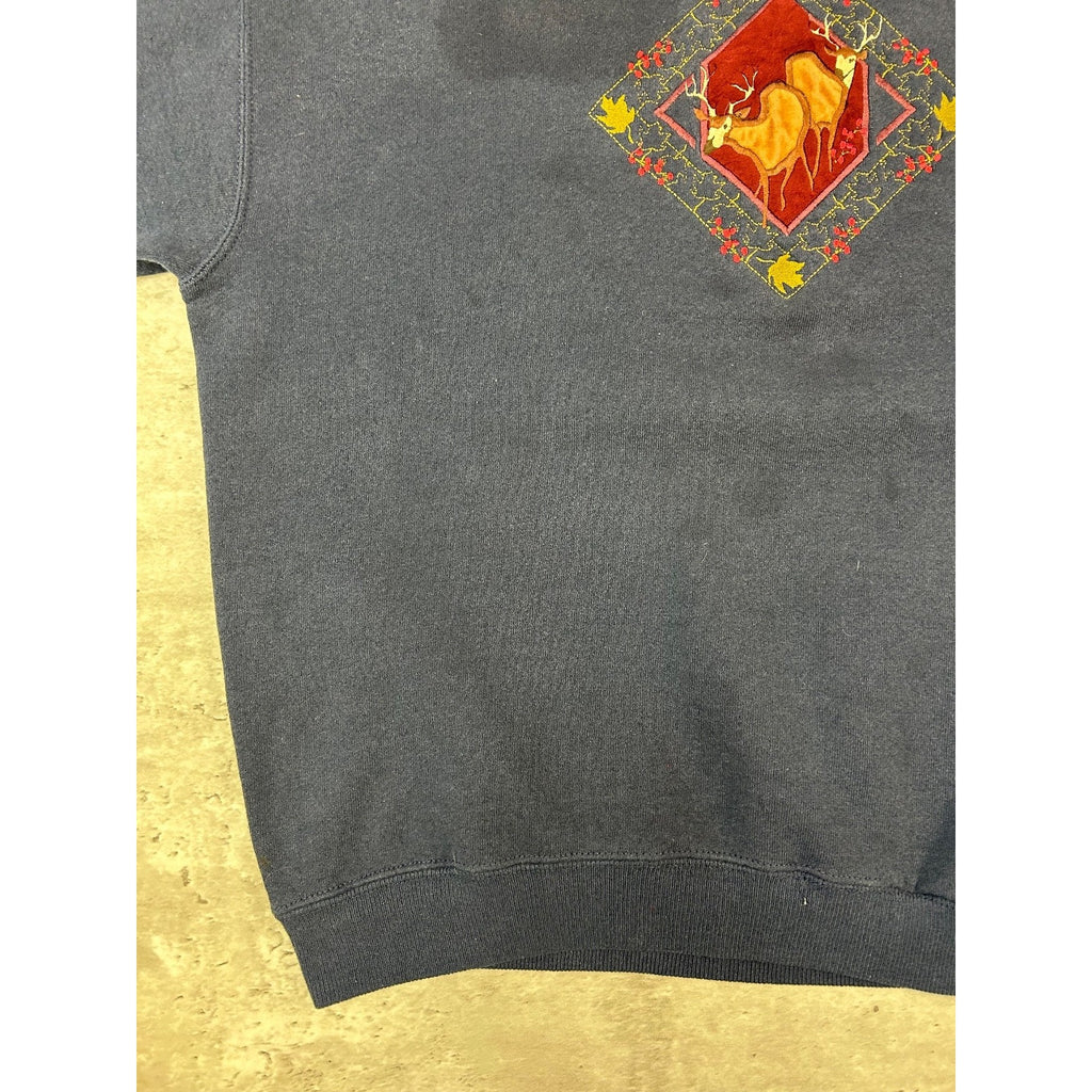 Vintage 90s Deer Nature Embroidered Pullover Animal Sweatshirt Size XL