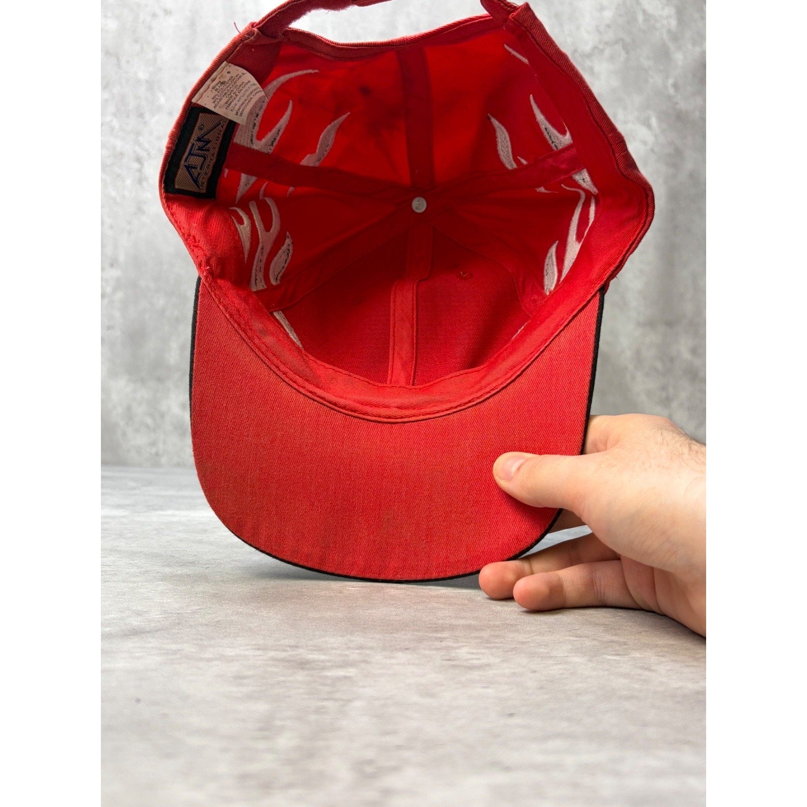 Vintage Blank Embroidered Flames Strapback Hat OSFA
