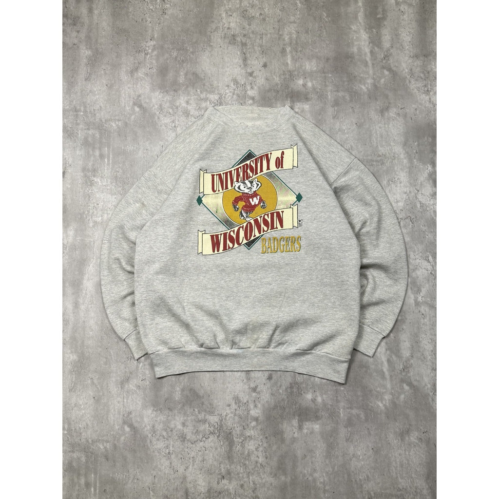 Vintage 90s Wisconsin Badgers NCAA Spellout Logo Graphic Sweatshirt Size XL
