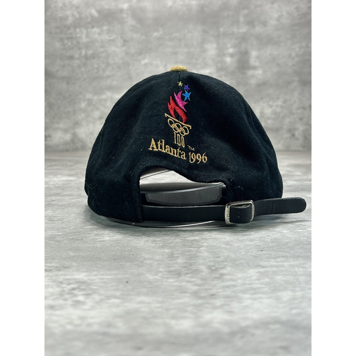 Vintage 90s Canada Olympics Embroidered Rings Logo Strapback Hat OSFA Black
