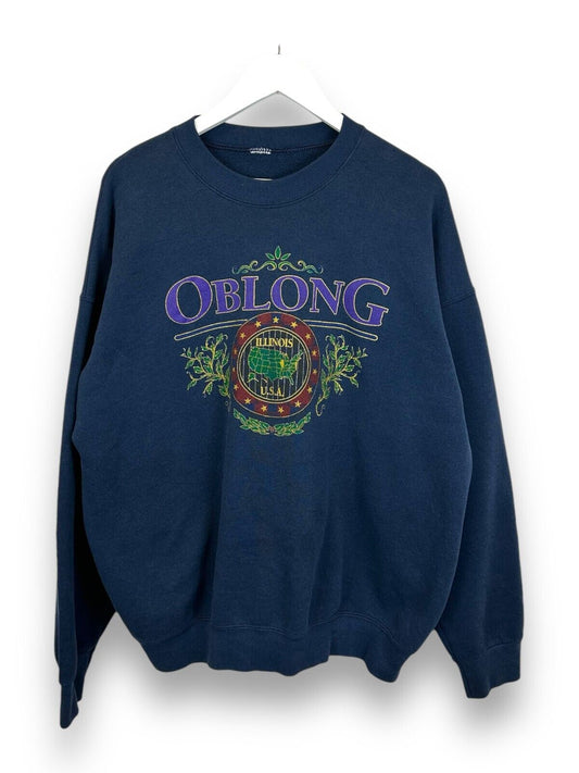 Vintage 90s Oblong Illinois Graphic Destination Crewneck Sweatshirt Size XL