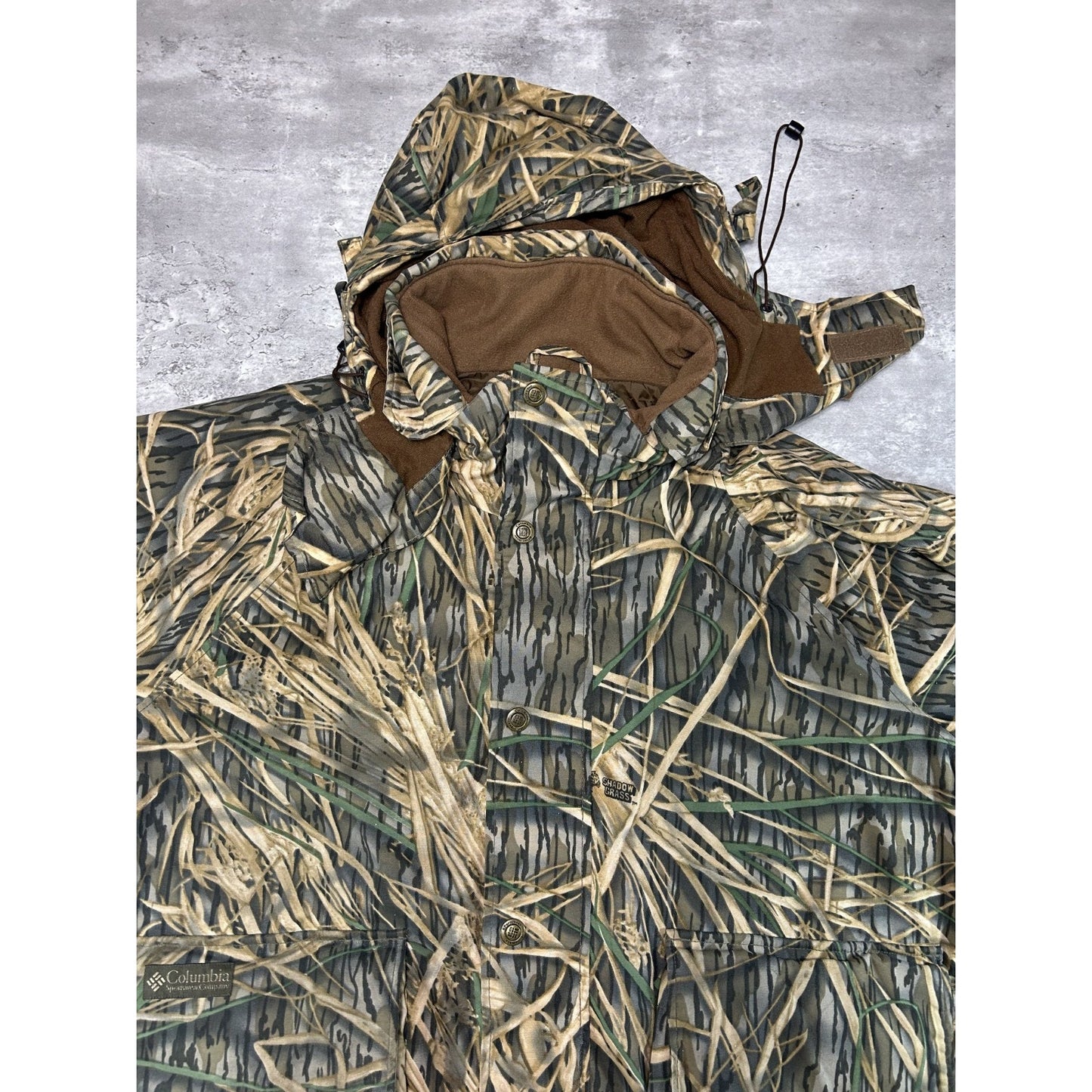 Vintage Columbia Mossy Oak Shadow Grass Camo Full Zip Hunting Jacket Size XL