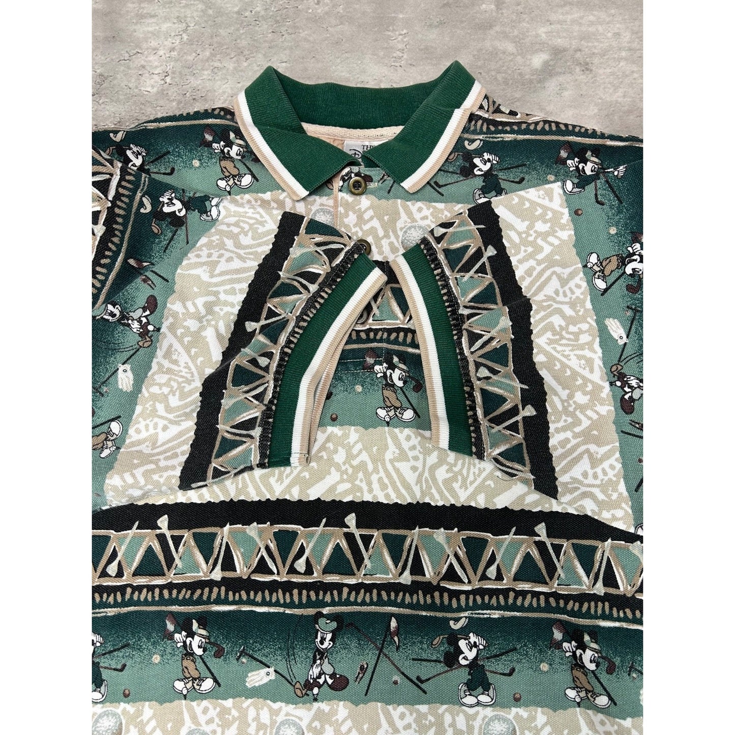 Vintage 90s Disney Mickey Mouse Golf All Over Print Polo Button Up Shirt Size XL