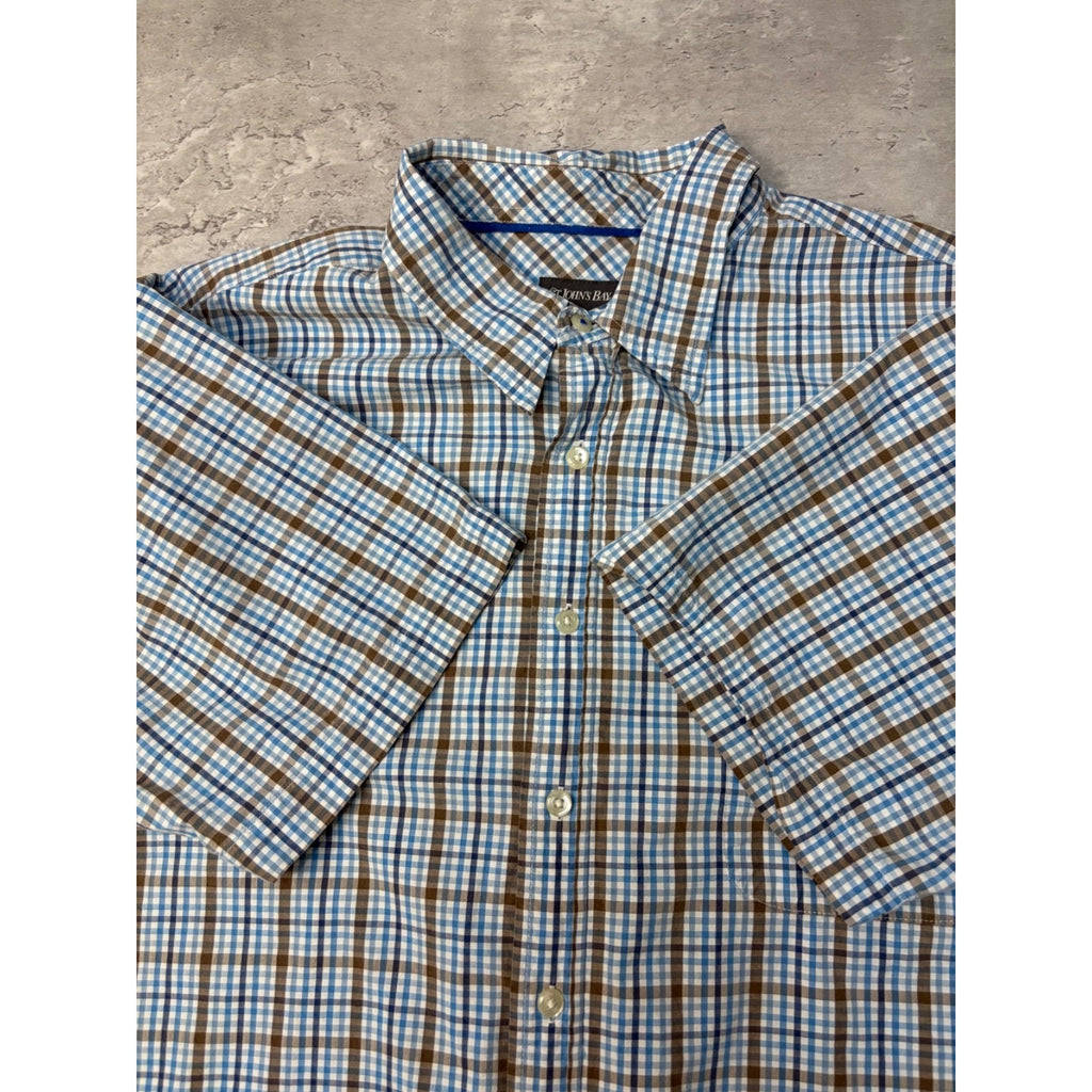 Vintage St. Johns Bay Single Pocket Plaid Cropped Button Up Shirt Size XL