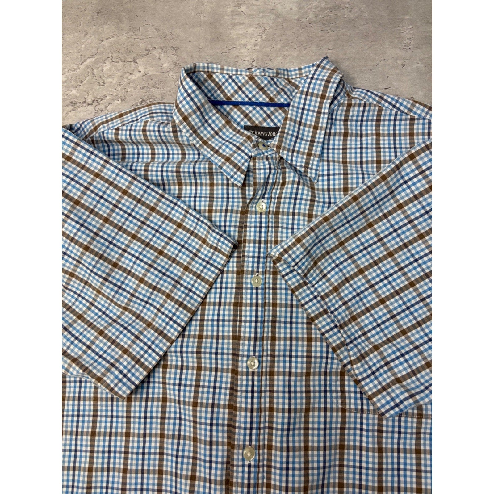 Vintage St. Johns Bay Single Pocket Plaid Cropped Button Up Shirt Size XL
