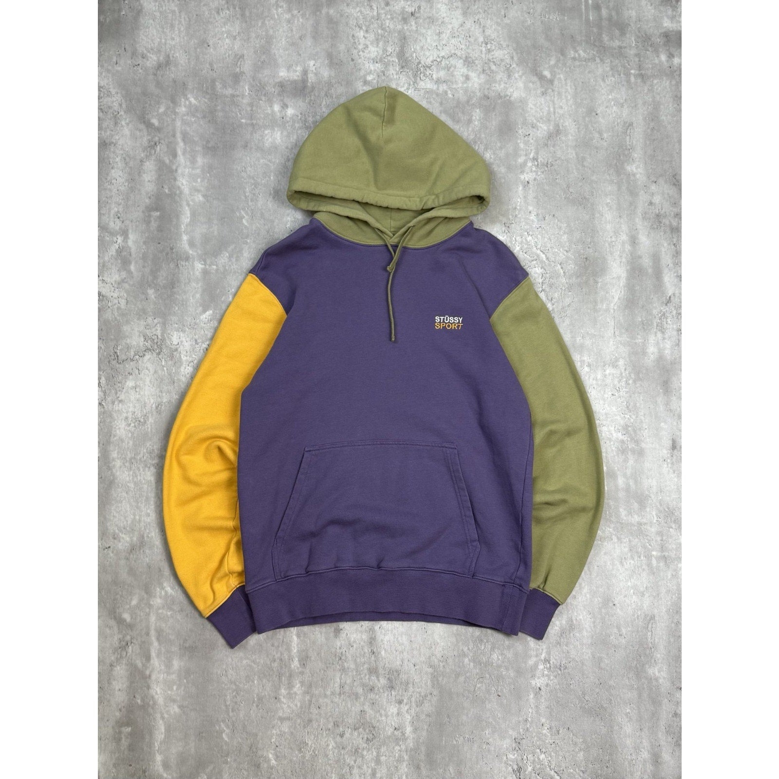 Vintage Stussy Sport Tri-Color Pullover Hooded Sweatshirt Size Small