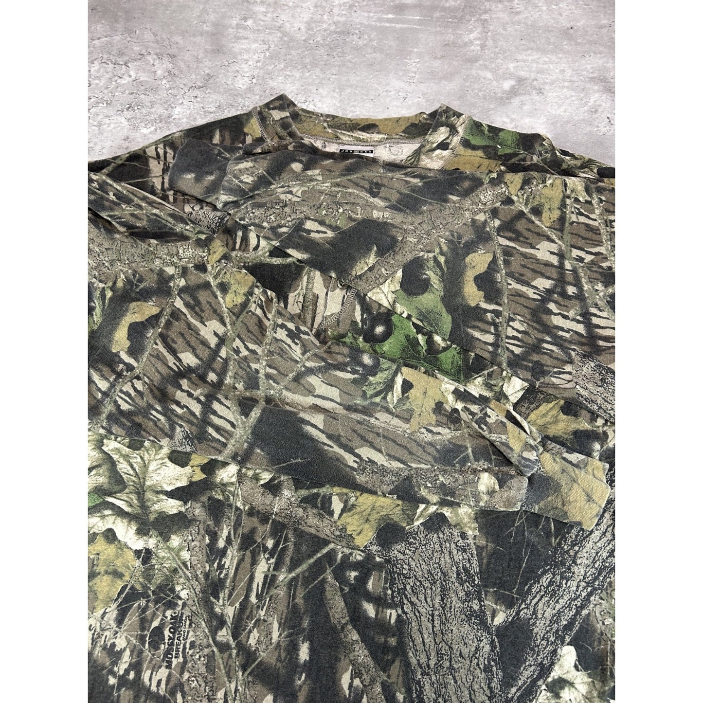 Vintage Jerzees Outdoors Mossy Oak Tree Camo 1/4 Button Hunting T-Shirt Sz 2XL