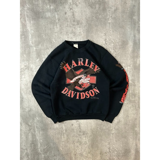 Vintage 80s Harley Davidson Bald Eagle Spellout Graphic Sweatshirt Size Small