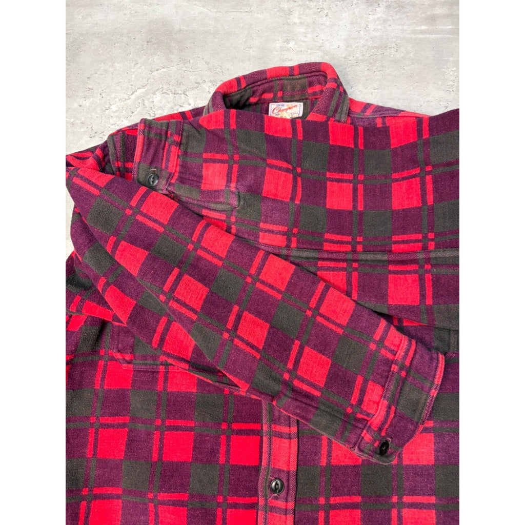 Vintage 1970s Champion Plaid Print Long Sleeve Button Up Shirt Size Large