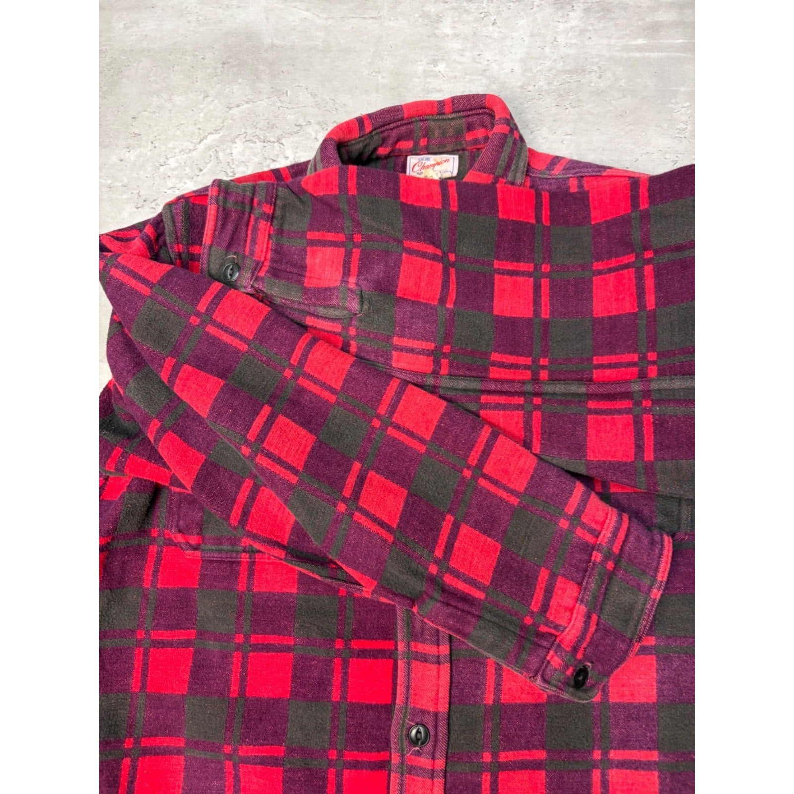 Vintage 1970s Champion Plaid Print Long Sleeve Button Up Shirt Size Large