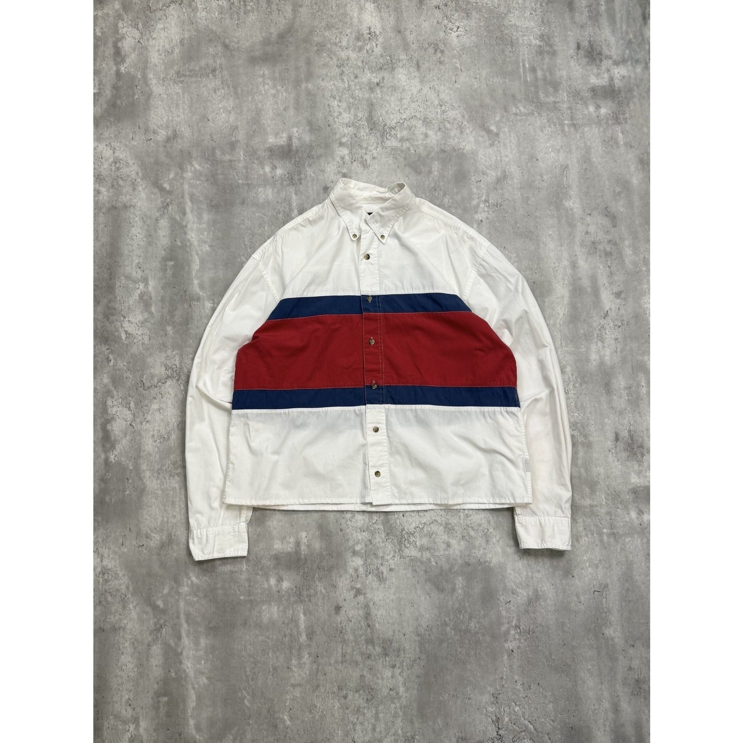 Vintage Eddie Bauer Striped Reworked Cropped Long Sleeve Button Up Shirt Large