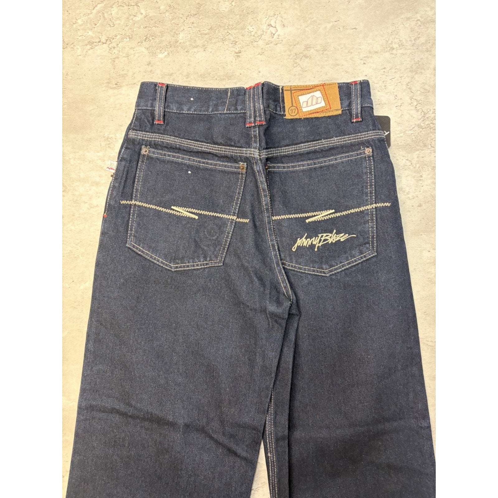 Vintage Y2K Womens Johnny Blaze Embroidered Script Dark Wash Denim Pants 29x28