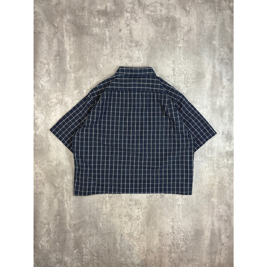 Vintage Puritan Plaid Short Sleeve Cropped Button Up Shirt Size XL Blue