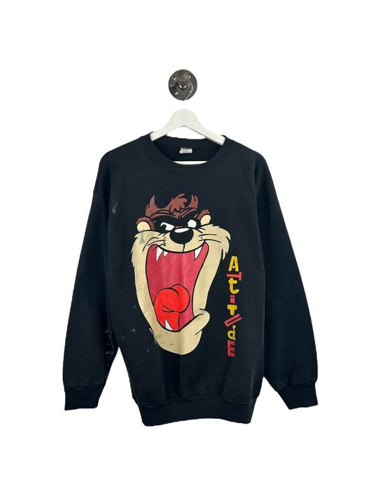 Vintage 1991 Looney Tunes Taz Attitude Big Face Graphic Sweatshirt Size XL 90s