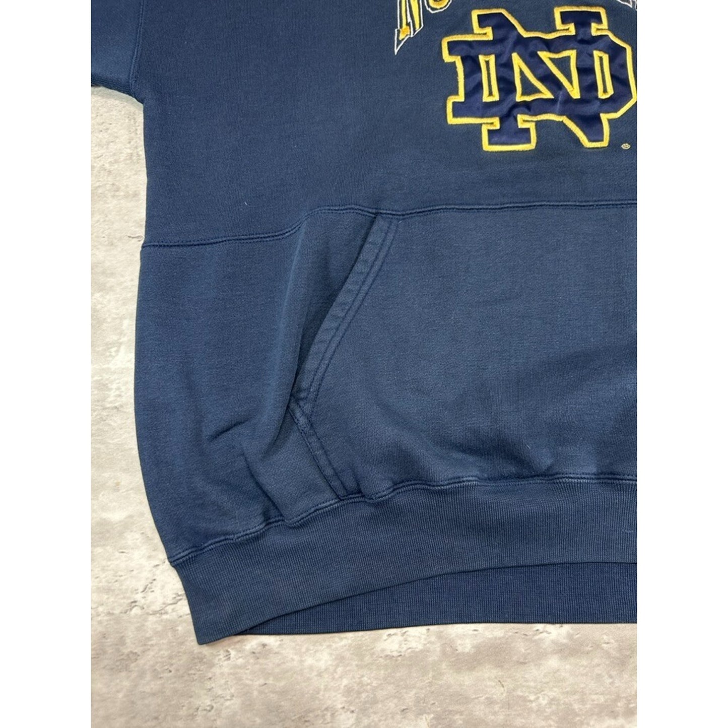 Vintage 90s Notre Dame Fighting Irish NCAA Hooded Sweatshirt Size XL Blue