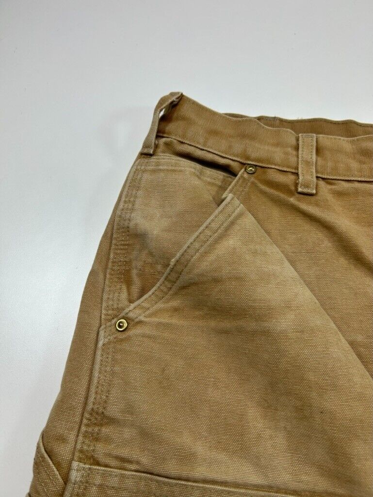 Vintage 90s Carhartt Canvas Workwear Carpenter Double Knee Pants Size 34 Beige