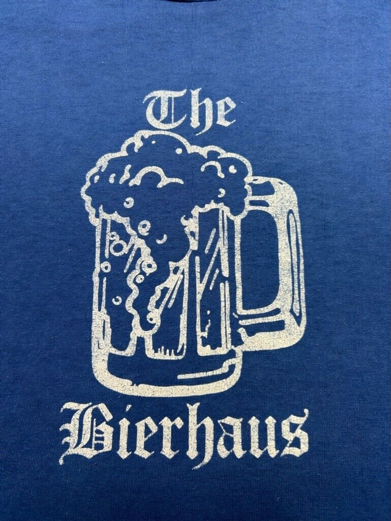 Vintage 80s The Bierhaus Graphic Spellout T-Shirt Size Medium Blue